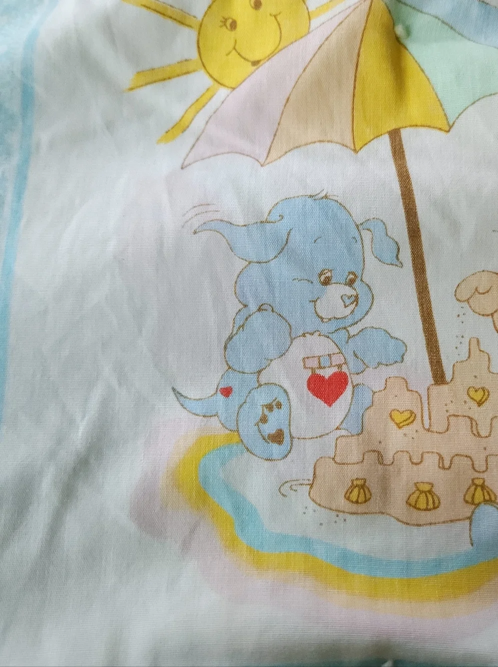 Vintage Handmade Care Bears Baby Quilt